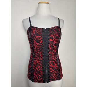 VTG Y2K Irreplaceable Gothic Corset Cami Top Size M Red Black Vamp Animal Print